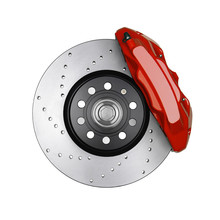Car Brake Disc And Red Caliper Isolated On White Background