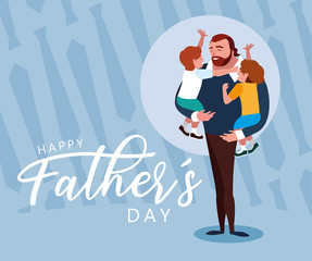 Canvas Print - happy father day card with dad and children