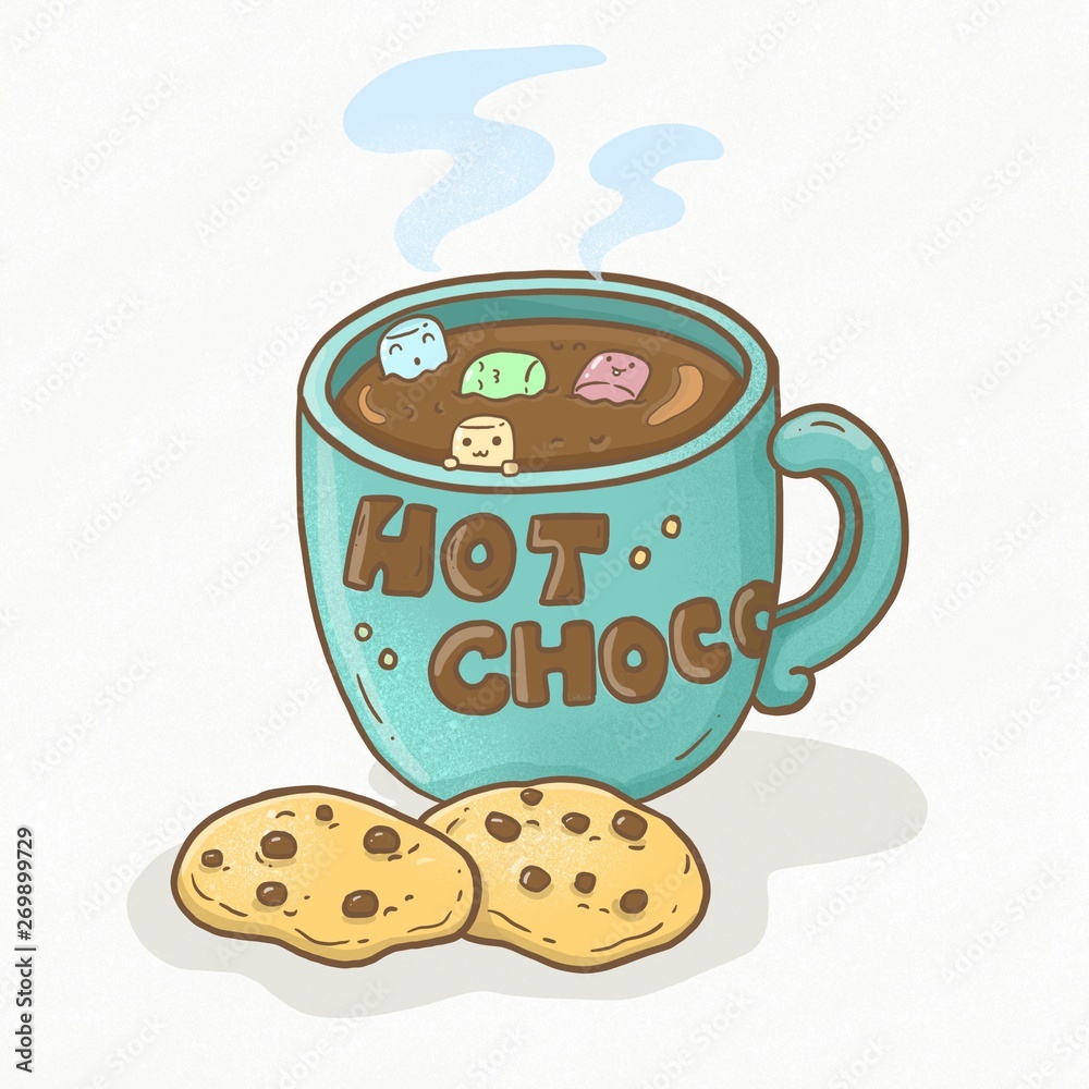 Hot chocolate and cookies Stock Illustration | Adobe Stock, image size:1000x1000