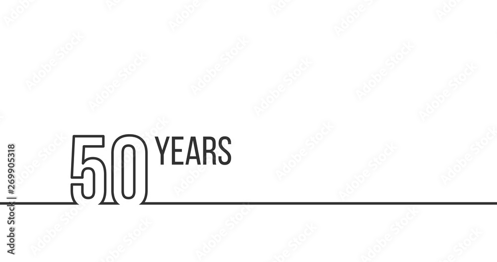 50 years anniversary or birthday. Linear outline graphics. Can be used for printing materials, brouchures, covers, reports. Vector illustration isolated on white background. - obrazy, fototapety, plakaty 