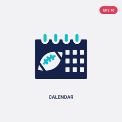 two color calendar vector icon from american football concept. isolated blue calendar vector sign symbol can be use for web, mobile and logo. eps 10