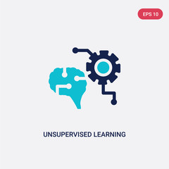 Poster - two color unsupervised learning vector icon from artificial intellegence concept. isolated blue unsu