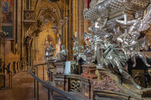 PRAGUE, CZECH REPUBLIC - OCTOBER 14, 2018: The Armed Silver Tomb Stone Of St. John Of Nepomuk In St. Vitus Cathedral By Antonio Corradini And Johann Joseph Würth (1734).
