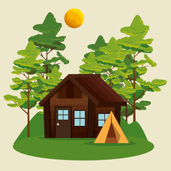 Wall Mural - nature trees with cabin and camp landscape