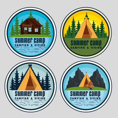 Sticker - set of labels with cabin and camp to summer adventure