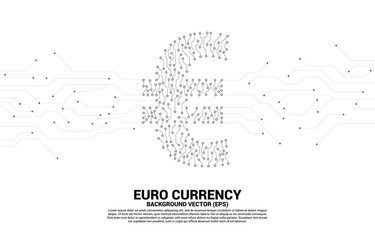 Poster - Vector euro currency money icon from circuit board style dot connect line. Concept for digital economy and financial network connection.