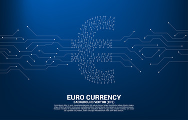 Poster - Vector euro currency money icon from circuit board style dot connect line. Concept for digital economy and financial network connection.