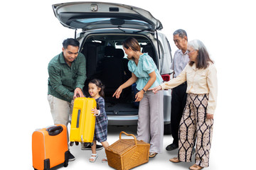 Poster - Multi generation family with car prepare for holiday