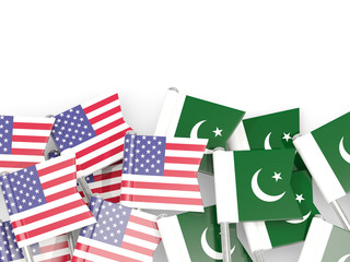 Wall Mural - Pins with flags of United States and pakistan isolated on white