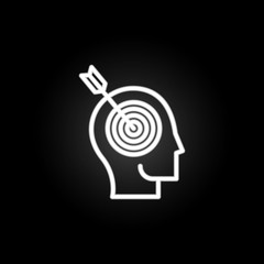 Poster - thinking, head, target, arrow, focus neon icon. Elements of positive thinking set. Simple icon for websites, web design, mobile app, info graphics
