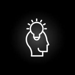 Poster - thinking, head, bulb, idea neon icon. Elements of positive thinking set. Simple icon for websites, web design, mobile app, info graphics