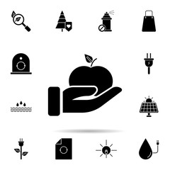Poster - Apple, hand icon. Universal set of ecology for website design and development, app development