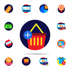 Poster - Discount, basket icon. Universal set of discount for website design and development, app development