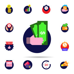 Poster - Discount, money, currency icon. Universal set of discount for website design and development, app development