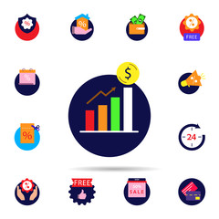 Poster - Discount, graph, coin icon. Universal set of discount for website design and development, app development