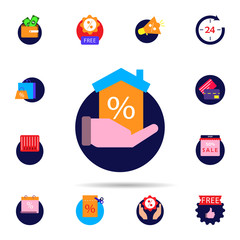 Poster - Discount, house icon. Universal set of discount for website design and development, app development