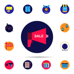Poster - Discount, megaphone, speaker icon. Universal set of discount for website design and development, app development