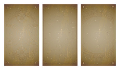 Wall Mural - Vector set of three vintage backgrounds with geometric symbols and frames. Abstract geometric symbols and sacred mystic signs drawn in lines.