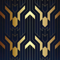 Wall Mural - Abstract art luxury dark seamless blue and golden art deco pattern