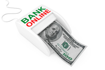 Poster - Make Money with Online Bank Concept. Money Maker Online Bank Machine with Dollars Banknote. 3d Rendering