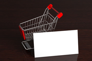 Aufkleber - Shopping Cart with Blank Paper for Your Design. 3d Rendering