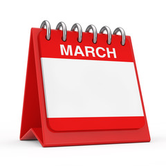 Poster - red desktop calendar icon showing a march month page. 3d rendering