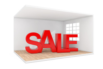 Poster - Sale Sign in Room Interior with Large Window and Wooden Parquet Floor. 3d Rendering
