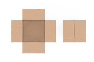 Aufkleber - Top View of Opened and Closed  Empty Cardboard Box. 3d Rendering