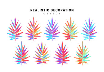 Wall Mural - set of gradient palm branches in 3d, color blue and pink illustration design isolated on white backg