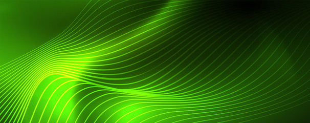 Shiny neon vector wave line abstract background, motion concept