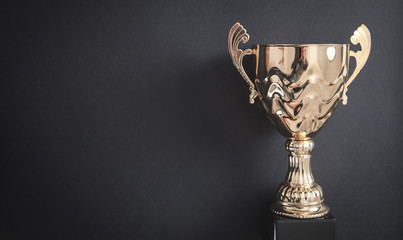 golden trophy on black background. business, success