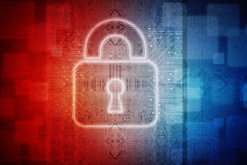 2d illustration safety concept: closed padlock on digital background