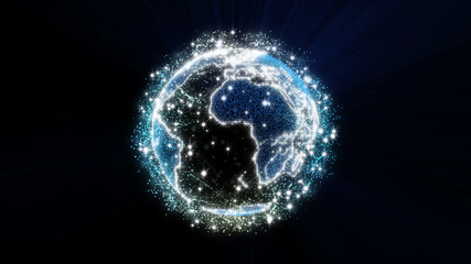 Aufkleber - Earth Planet Virtual Hologram Graphic Glowing Bright With Mystery Nebula Cloud And Star Surround. Futuristic Globe Float In Galaxy Concept Illustration Background Design.