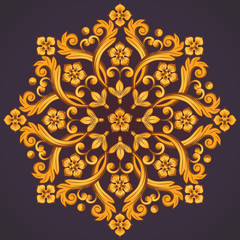 Wall Mural - Beautiful round ornamental element for design in yellow orange colors.