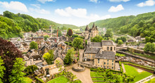 Panoramic Landscape Of Durbuy, Belgium. Smallest City In The World.