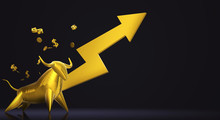  3d Rendering Gold Bull For Business Content.