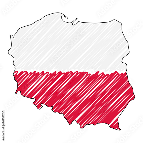 Obraz Dibond Polska mapa ręcznie rysowane szkic. Wektor ilustracja koncepcja flaga, rysunek dla dzieci, mapa kulas. Mapa kraju infografikę, broszury i prezentacje na białym tle. Wektor