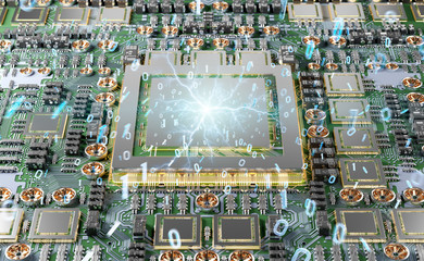 Fototapete - Close-up view of a modern GPU card with connections 3D rendering