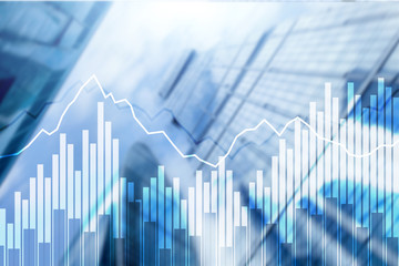 Double exposure Financial graphs and diagrams. Business, economics and investment concept.