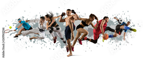  Plakaty sport  kolaz-sportowy-tenis-pilka-nozna-karate-zawodnik-mma-i-koszykarze