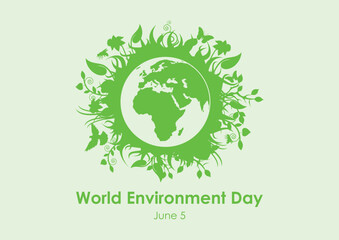 Wall Mural - World Environment Day vector. Environment vector illustration. Green planet earth vector. Planet Earth with fauna and flora vector. Environmental concept with eco planet earth. Important day