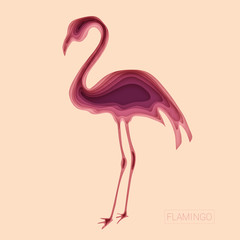 Wall Mural - 3d paper art illustration. Tropical bird of a flamingo in style paper art. Pink halftone gradients. Design layout for banners presentations, flyers, posters and invitations. Vector illustration