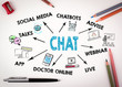© STOATPHOTO - Chat, Communication Digital Web and social network Concept. Chart with keywords and icons on white desk with stationery