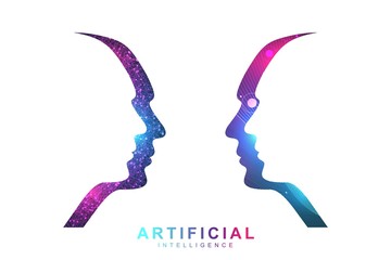 Leinwandbilder - Futuristic Artificial Intelligence and Machine Learning Concept. Human Big Data Visualization. Wave Flow Communication, Scientific vector illustration