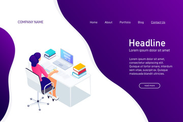 Concept of web landing page with isometry.
