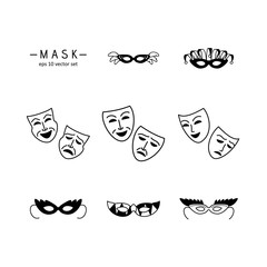 Poster - Mask - vector icons set on white background.