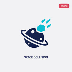 two color space collision vector icon from astronomy concept. isolated blue space collision vector sign symbol can be use for web, mobile and logo. eps 10