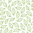 © nadiinko - Leaf background. Green, white seamless pattern with leaves in minimal line doodle style. Decorative repeat package backdrop