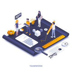 Poster - flat color modern isometric illustration design - teamwork