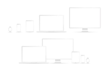 Poster - electronic devices, web design vector template with laptop, tablet, smartphone, computer. flat desig